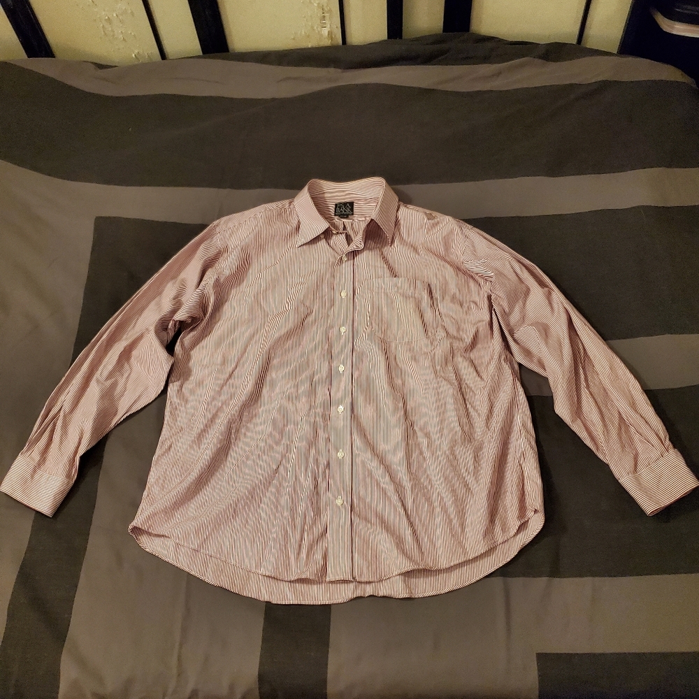 JoS. A Bank Neck 17.5Size 35Longsleeve Striped Buttondown Collared Dress Shirt
